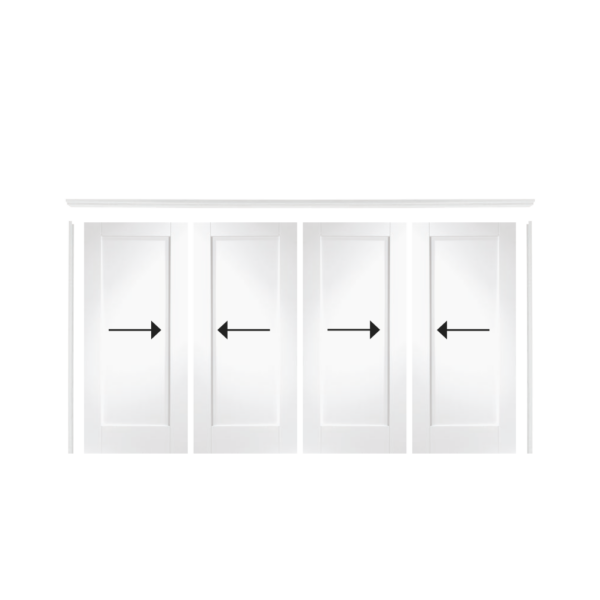 White doors with arrows indicating measurement points on a white background