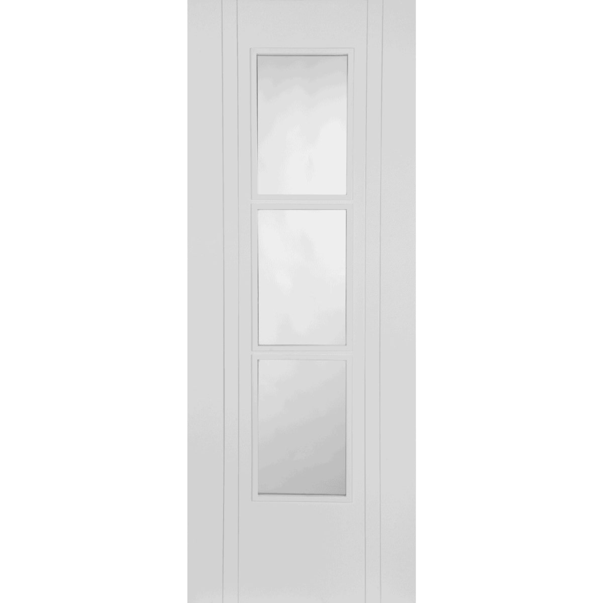 White door with two glass panels on a white background