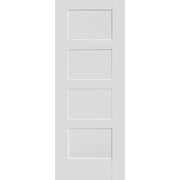 White door with four rectangular panels on a white background