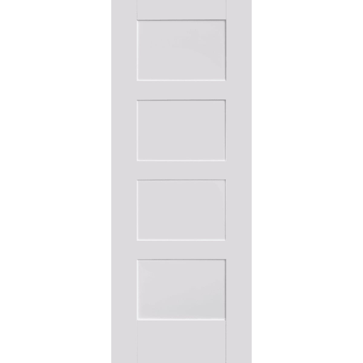 White door with four rectangular panels on a white background