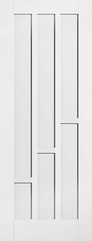 White door with geometric pattern on a white background