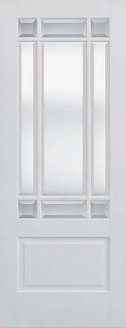 White door with glass panels on a white background