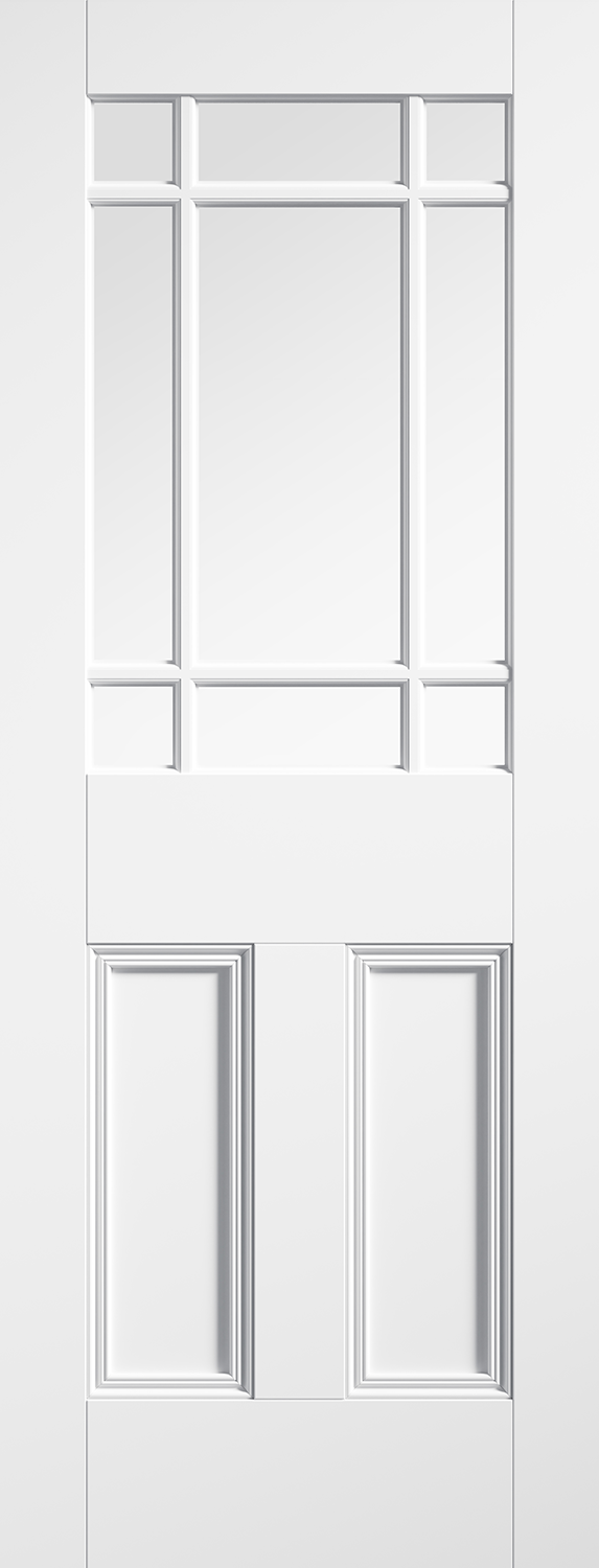 White door with glass panels on a white background