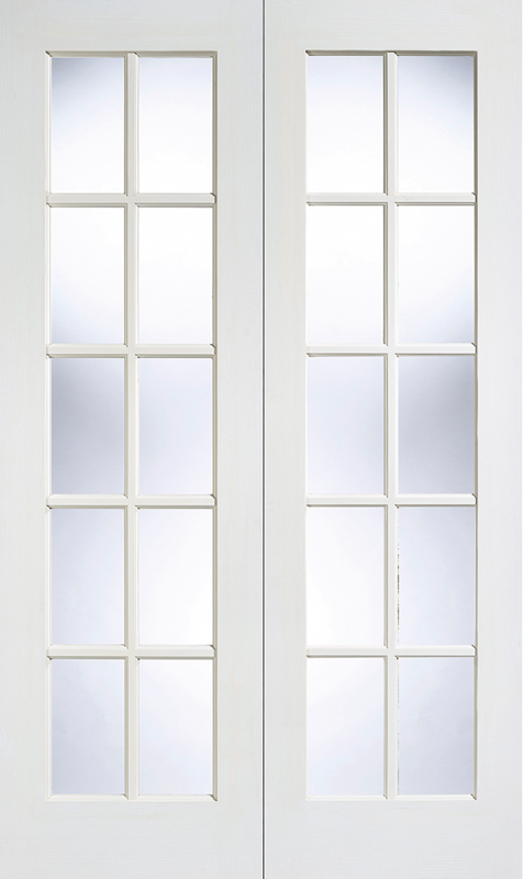 White interior door with glass panels on a white background