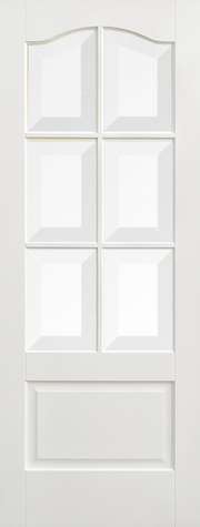 White door with glass panels on a white background
