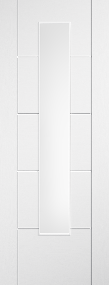 White door with a geometric design on a white background