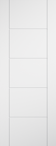 White door with horizontal slats on a white background