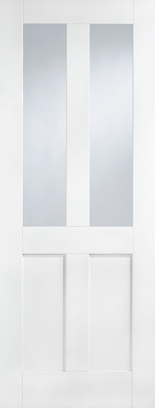 White door with glass panels on a white background