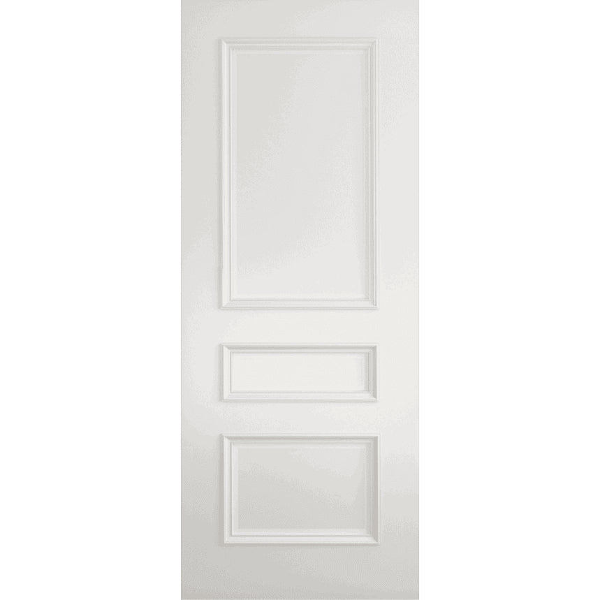 White door with rectangular panels on a white background