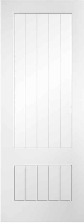 White wooden door with horizontal slats on a white background