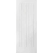 White wooden door with vertical slats on a white background