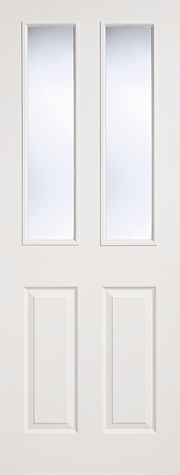White door with glass panels on a white background