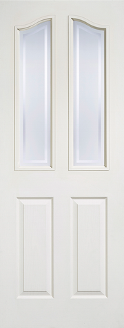 White door with glass panels on a white background