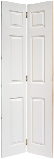 White interior doors with a natural wood frame on a white background