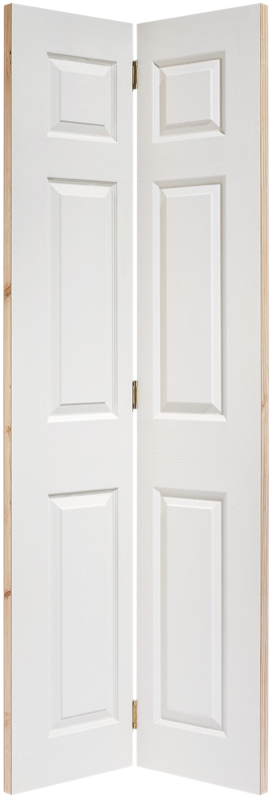 White interior doors with a natural wood frame on a white background