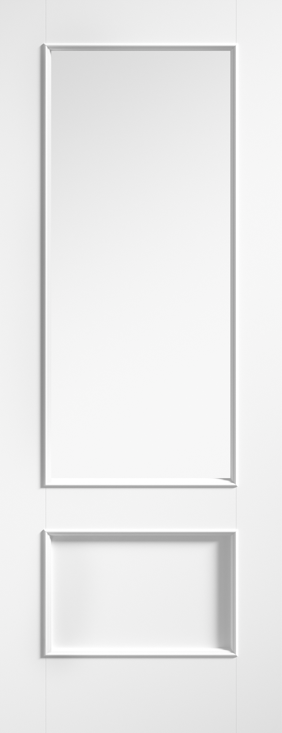 White door with a rectangular design on a white background