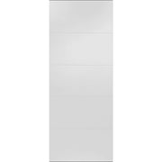 White cabinet door with horizontal slats on a white background