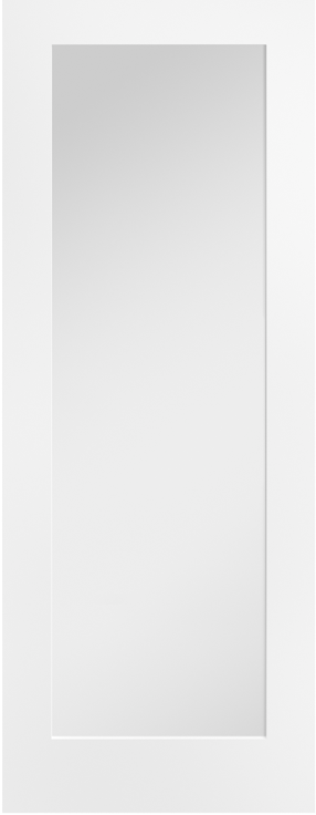 White door with a rectangular glass panel on a white background