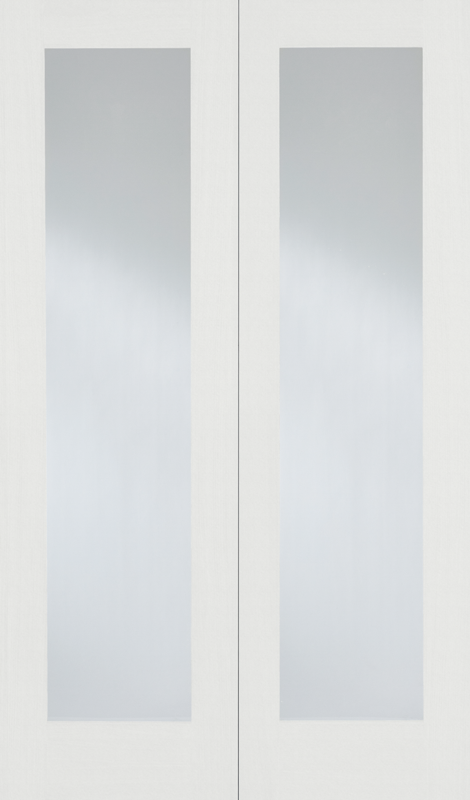 Pair of white glass doors with a subtle pattern on a white background