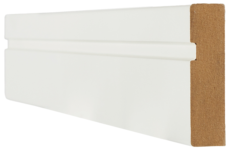 White architrave with brown trim on a white background