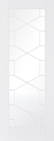 White door with honeycomb pattern on a white background