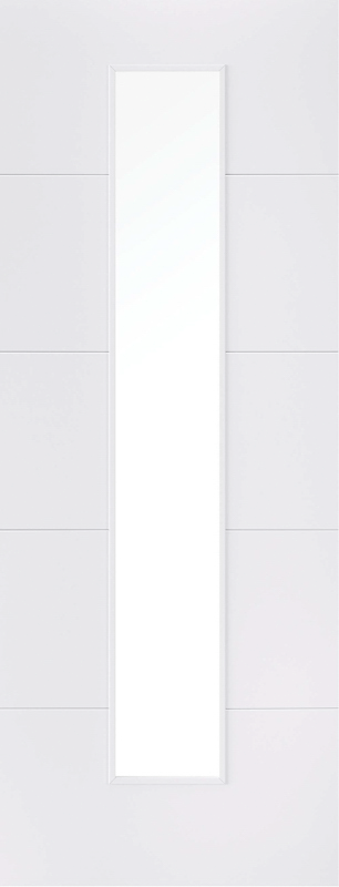 White door with a vertical rectangular cutout on a light gray background
