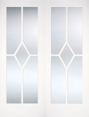 Decorative glass panel with geometric patterns on a white background