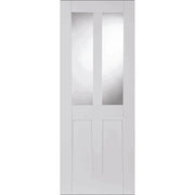 White door with glass panels on a white background