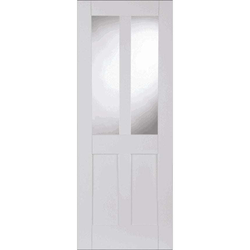 White door with glass panels on a white background