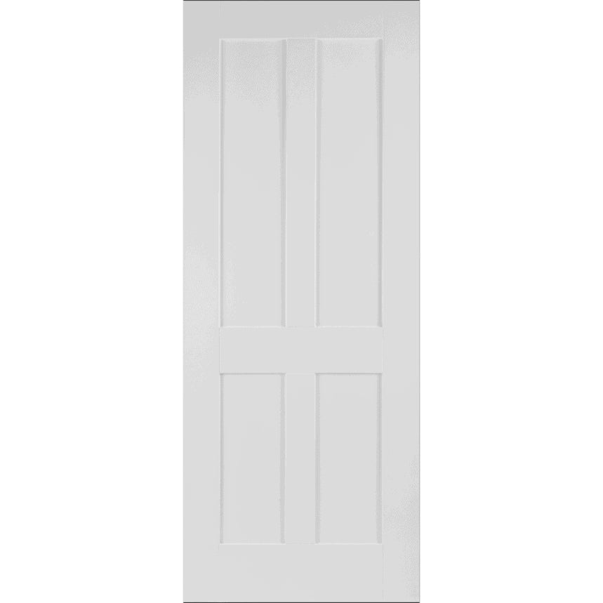 White door with three panels on a white background
