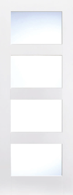 White door with glass panels on a white background