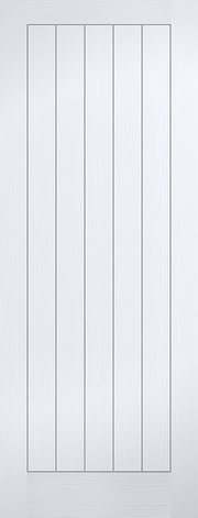 White door with vertical slats on a white background