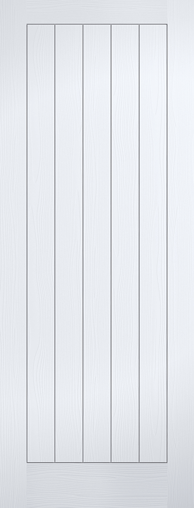 White door with vertical slats on a white background