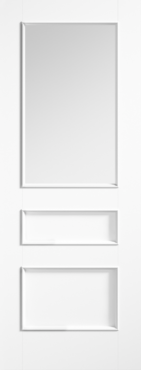 White door with rectangular panels on a white background