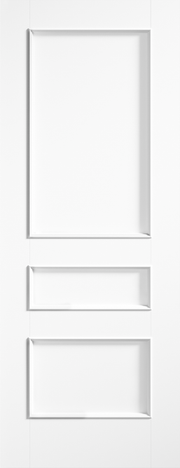 White door with three rectangular panels on a white background