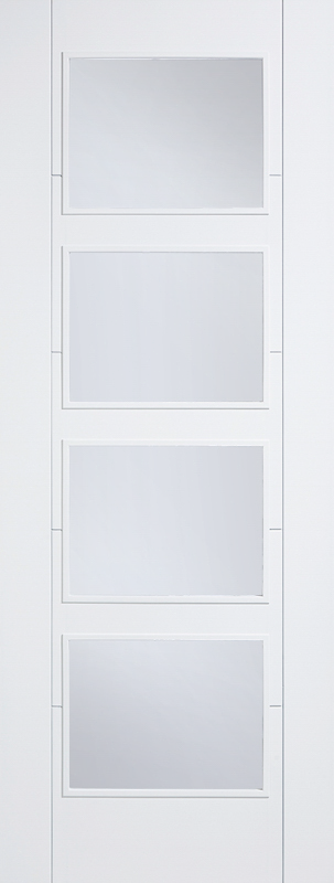 White door with glass panels on a white background