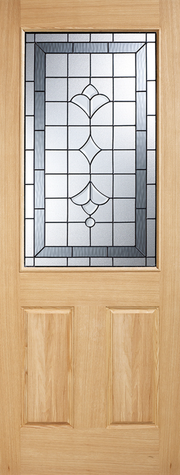 Wooden door with a decorative glass panel