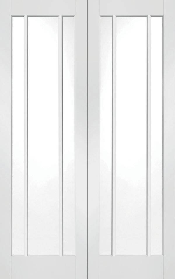 White door with vertical slats on a white background