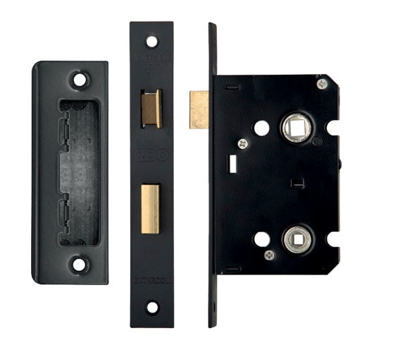 ZOO HARDWARE CONTRACT BATHROOM LOCK (64MM OR 76MM), POWDER COATED BLACK - ZBC64PCB