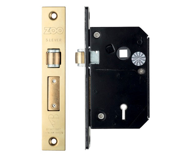 ZOO HARDWARE BRITISH STANDARD 5 LEVER CHUBB RETRO-FIT ROLLER SASH LOCK (67MM OR 80MM) - PVD STAINLESS BRASS