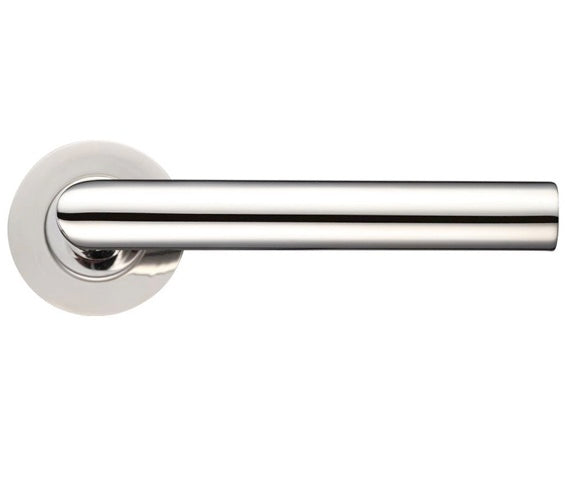 Chrome door handle on a white background