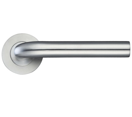ZOO HARDWARE ZCS ARCHITECTURAL RADIUS LEVER ON ROUND ROSE SATIN STAINLESS STEEL - ZCS020SS (SOLD IN PAIRS)