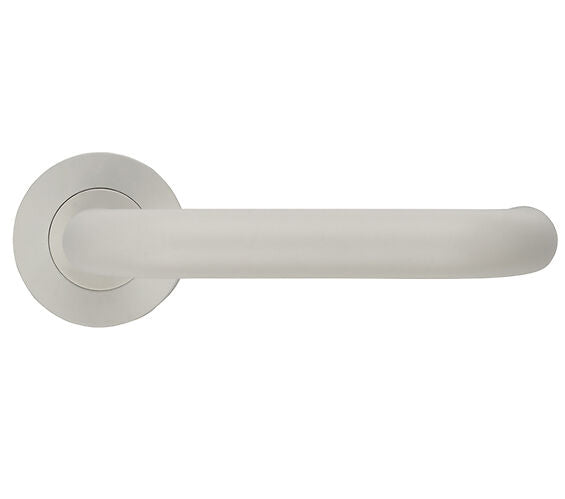 ZOO HARDWARE ZCS ARCHITECTURAL RTD LIFT TO LOCK DIN LEVER ON ROUND ROSE  POWDER COATED WHITE - ZCS030LL‑PCW (SOLD IN PAIRS)