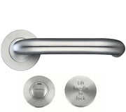 ZOO HARDWARE ZCS ARCHITECTURAL RTD LIFT TO LOCK DIN LEVER ON ROUND ROSE  SATIN STAINLESS STEEL - ZCS030LLSS (SOLD IN PAIRS)
