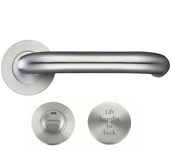 ZOO HARDWARE ZCS ARCHITECTURAL RTD LIFT TO LOCK DIN LEVER ON ROUND ROSE  SATIN STAINLESS STEEL - ZCS030LLSS (SOLD IN PAIRS)