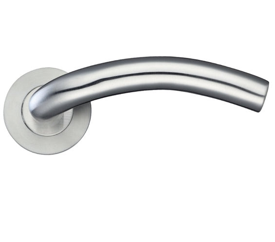 ZOO HARDWARE ZCS ARCHITECTURAL ARCHED LEVER ON ROUND ROSE SATIN STAINLESS STEEL - ZCS040SS (SOLD IN PAIRS)