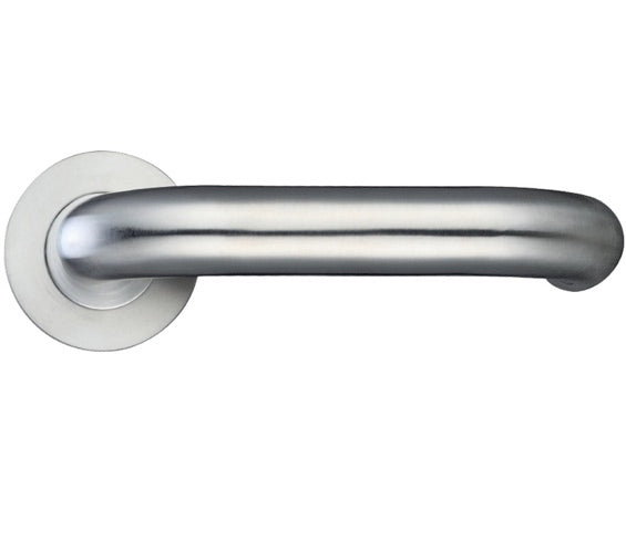 ZOO HARDWARE ZCS ARCHITECTURAL RTD LEVER ON ROUND ROSE SATIN STAINLESS STEEL - ZCS080SS (SOLD IN PAIRS)