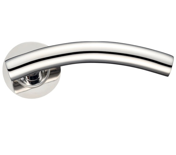 ZOO HARDWARE ZCS ARCHITECTURAL ARCHED T‑BAR LEVER ON ROUND ROSE POLISHED STAINLESS STEEL – ZCS120PS (SOLD IN PAIRS)