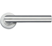 Metal door handle on a white background