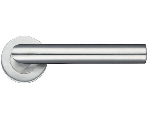 Metal door handle on a white background